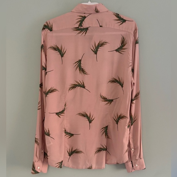 Reiss Women’s Palm Print Button Down Blouse Pink Viscose Slim Fit Size XL - Picture 8 of 10